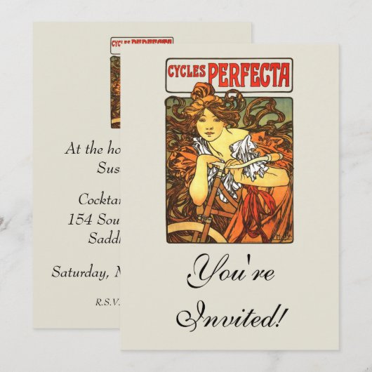 Art Nouveau Bicycle Mucha Art Kaart (Voorkant / Achterkant)