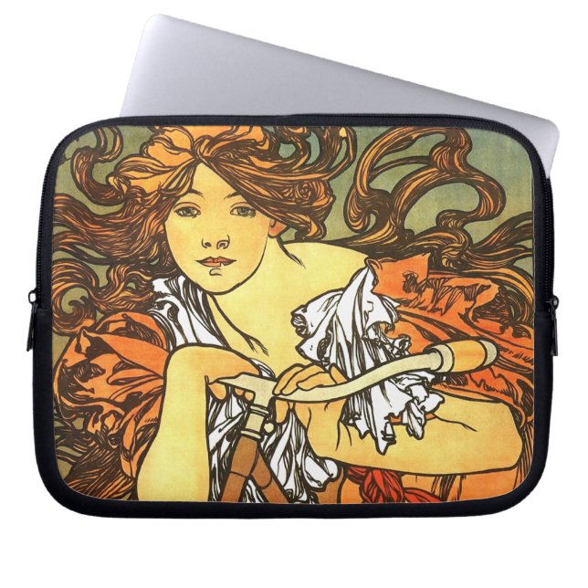 Art Nouveau Bicycle Mucha Art Laptop Sleeve (Voorkant)