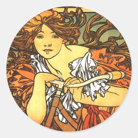 Art Nouveau Bicycle Mucha Art Ronde Sticker (Voorkant)