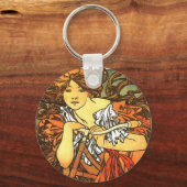 Art Nouveau Bicycle Mucha Art Sleutelhanger (Voorkant)