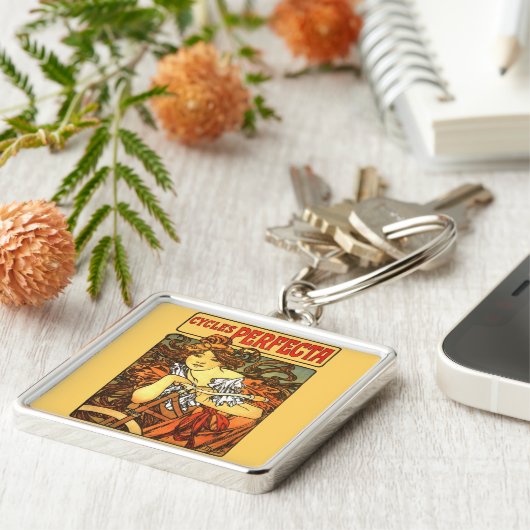 Art Nouveau Bicycle Mucha Art Sleutelhanger (Zijkant)