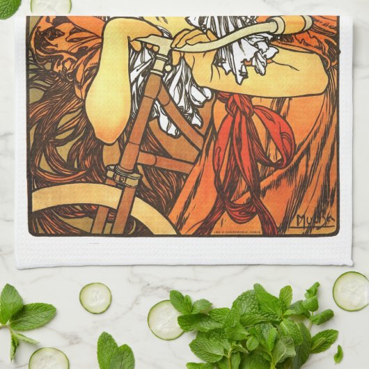 Art Nouveau Bicycle Mucha Art Theedoek (Gevouwen)