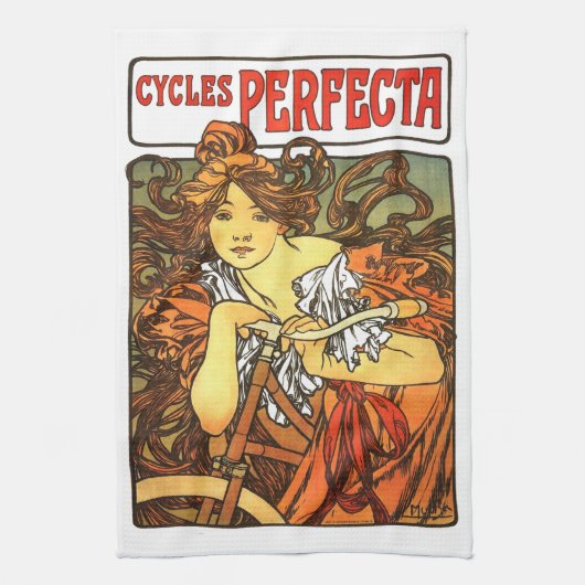 Art Nouveau Bicycle Mucha Art Theedoek (Verticaal)