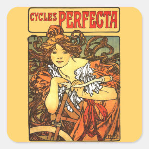 Art Nouveau Bicycle Mucha Art Vierkante Sticker