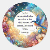 Art Nouveau Bijbel Verse Bloemen Pasen Ronde Sticker (Voorkant)