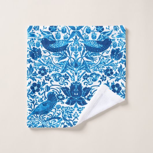 Art Nouveau Bird and Flower Tapestry, Blue & White Bad Handdoek (Wasdoekje)