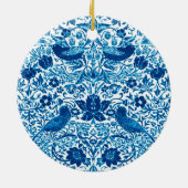Art Nouveau Bird and Flower Tapestry, Blue & White Keramisch Ornament (Achterkant)