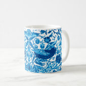 Art Nouveau Bird and Flower Tapestry, Blue & White Koffiemok (Voorkant rechts)