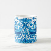 Art Nouveau Bird and Flower Tapestry, Blue & White Koffiemok (Center)