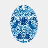 Art Nouveau Bird and Flower Tapestry, Blue & White Metalen Ornament (Voorkant links)