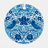 Art Nouveau Bird and Flower Tapestry, Blue & White Metalen Ornament (Voorkant)