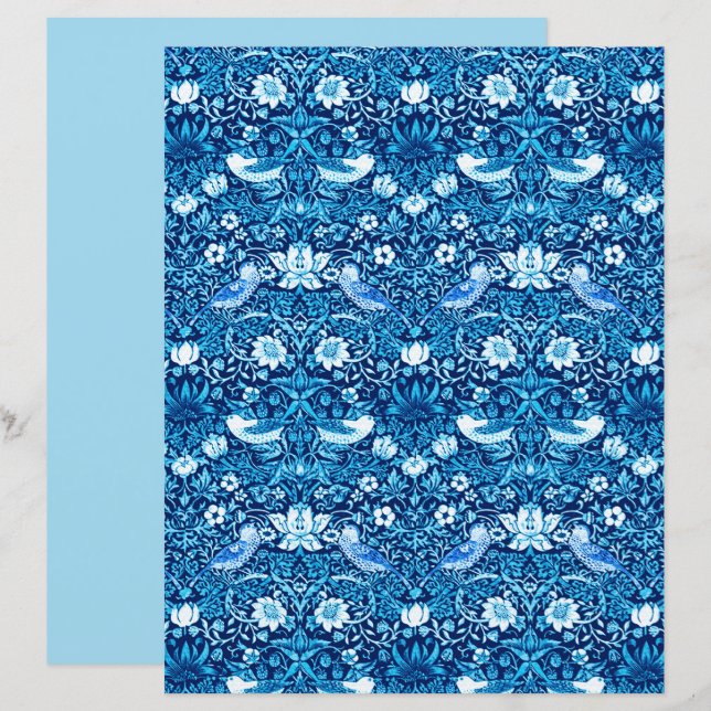 Art Nouveau Bird and Flower Tapestry, Dark Blue (Voorkant / Achterkant)