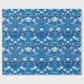 Art Nouveau Bird and Flower Tapestry, Dark Blue Cadeaupapier (Vlak)