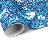 Art Nouveau Bird and Flower Tapestry, Dark Blue Cadeaupapier (Rol Hoek)