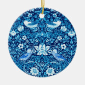 Art Nouveau Bird and Flower Tapestry, Dark Blue Keramisch Ornament (Voorkant)