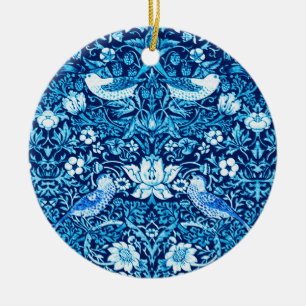 Art Nouveau Bird and Flower Tapestry, Dark Blue Keramisch Ornament