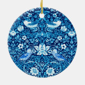 Art Nouveau Bird and Flower Tapestry, Dark Blue Keramisch Ornament (Achterkant)