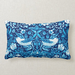 Art Nouveau Bird and Flower Tapestry, Dark Blue Kussen