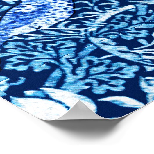 Art Nouveau Bird and Flower Tapestry, Dark Blue Poster (Hoek)