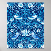 Art Nouveau Bird and Flower Tapestry, Dark Blue Poster (Voorkant)