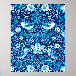 Art Nouveau Bird and Flower Tapestry, Dark Blue Poster