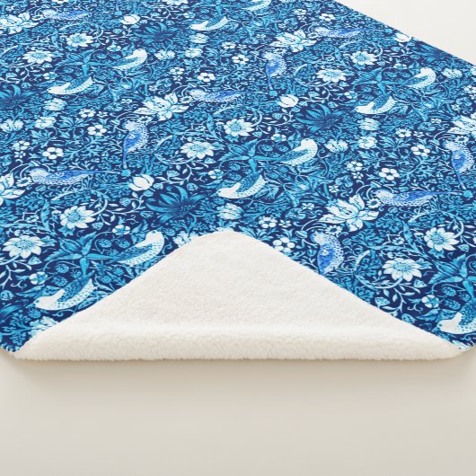 Art Nouveau Bird and Flower Tapestry, Dark Blue Sherpa Deken (3/4)