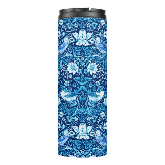 Art Nouveau Bird and Flower Tapestry, Dark Blue Thermosbeker (Achterkant)