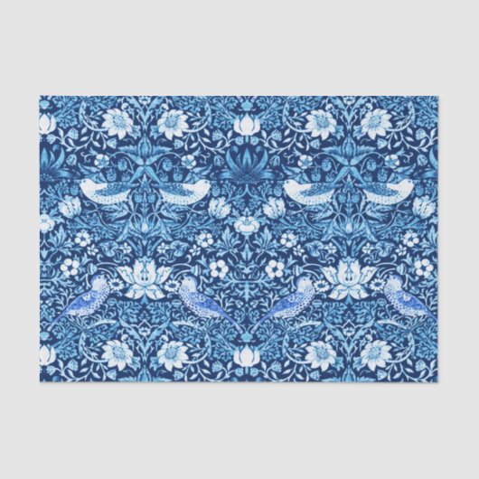 Art Nouveau Bird and Flower Tapestry, Dark Blue Tissuepapier (Voorkant)