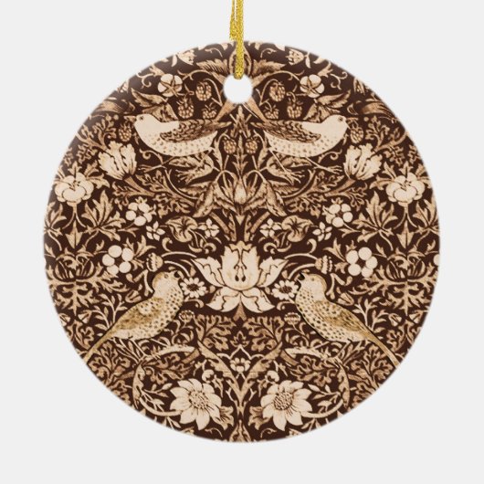 Art Nouveau Bird and Flower Tapestry, Dark Brown Keramisch Ornament (Achterkant)
