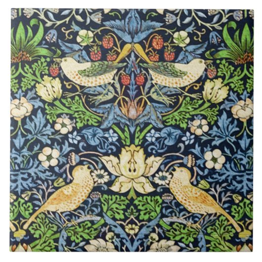 Art Nouveau Bird and Flower Tapestry Pattern Tegeltje (Voorkant)