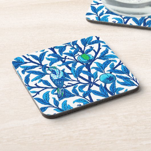 Art Nouveau Bird and Pomegranate, Cobalt Blue Bier Onderzetter (Linkerzijde)