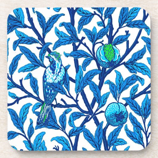 Art Nouveau Bird and Pomegranate, Cobalt Blue Bier Onderzetter (Voorkant)