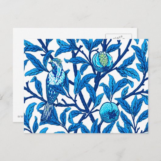 Art Nouveau Bird and Pomegranate, Cobalt Blue Briefkaart (Voorkant / Achterkant)