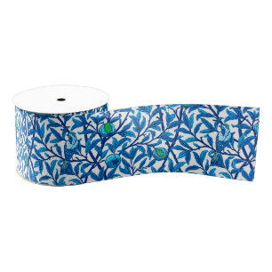 Art Nouveau Bird and Pomegranate, Cobalt Blue Grosgrain Lint