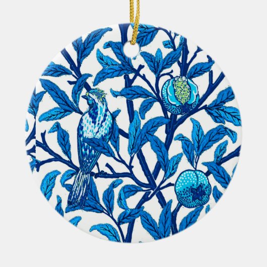 Art Nouveau Bird and Pomegranate, Cobalt Blue Keramisch Ornament (Voorkant)