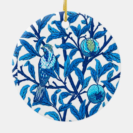 Art Nouveau Bird and Pomegranate, Cobalt Blue Keramisch Ornament (Achterkant)