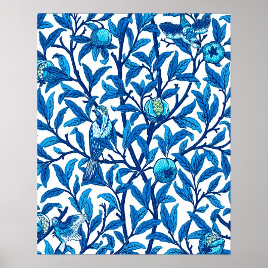 Art Nouveau Bird and Pomegranate, Cobalt Blue Poster (Voorkant)