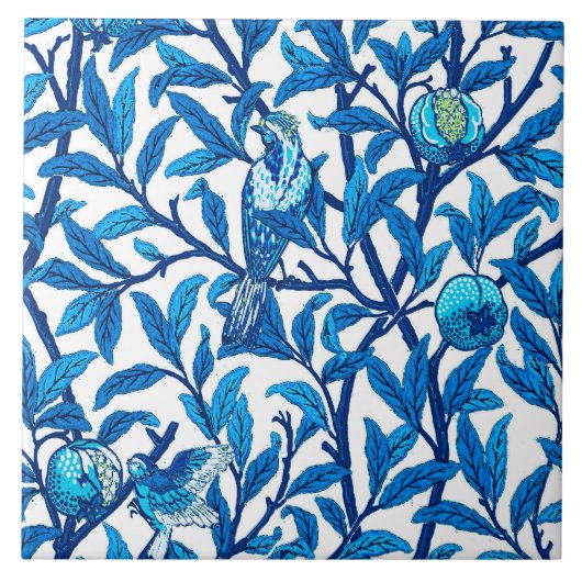 Art Nouveau Bird and Pomegranate, Cobalt Blue Tegeltje (Voorkant)