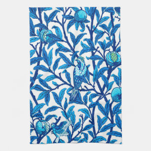 Art Nouveau Bird and Pomegranate, Cobalt Blue Theedoek