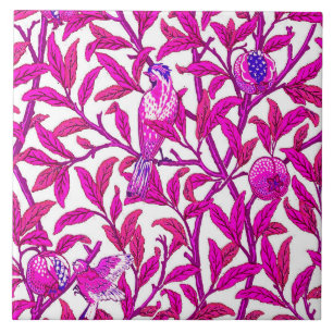 Art Nouveau Bird and Pomegranate, Fuchsia Pink Tegeltje