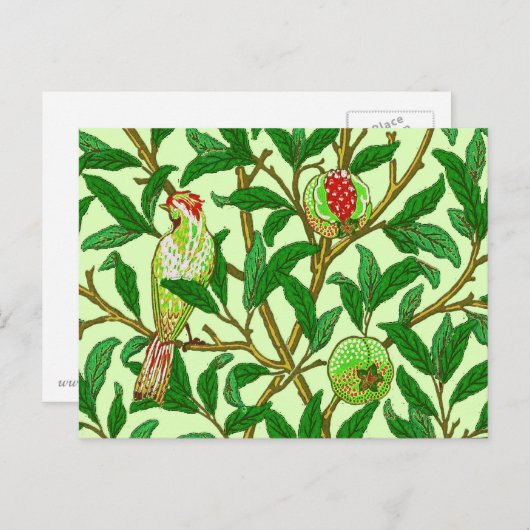 Art Nouveau Bird and Pomegranate, Lime Green Briefkaart (Voorkant / Achterkant)
