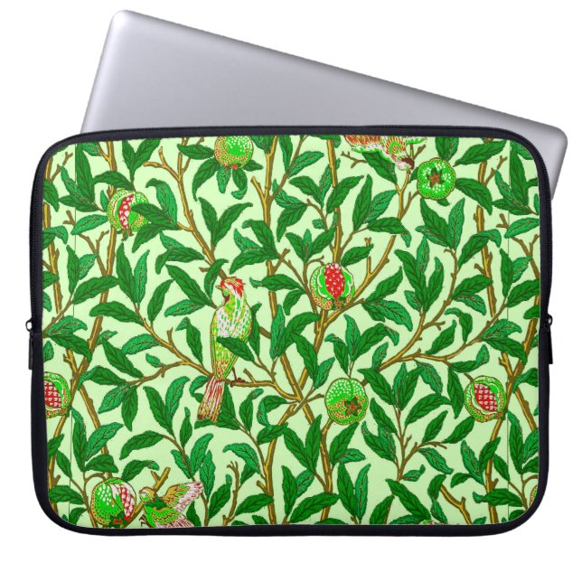 Art Nouveau Bird and Pomegranate, Lime Green Laptop Sleeve (Voorkant)
