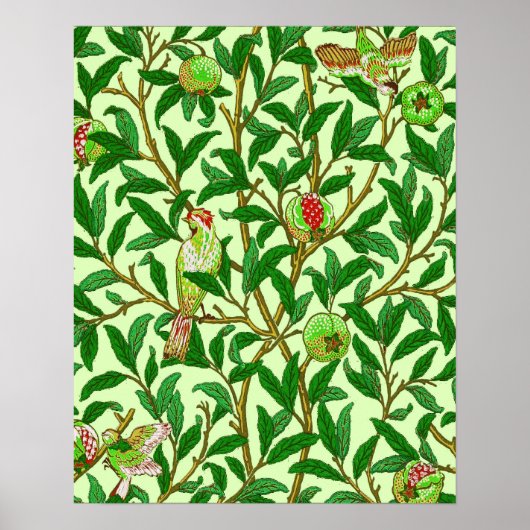 Art Nouveau Bird and Pomegranate, Lime Green Poster (Voorkant)