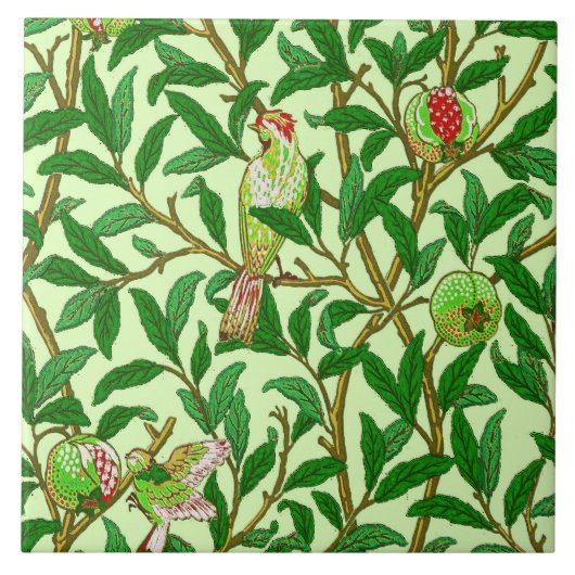 Art Nouveau Bird and Pomegranate, Lime Green Tegeltje (Voorkant)