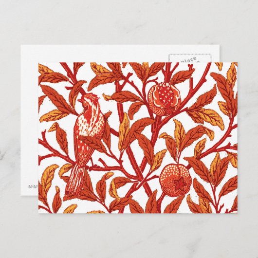 Art Nouveau Bird and Pomegranate, Mandarijns Oranj Briefkaart (Voorkant / Achterkant)