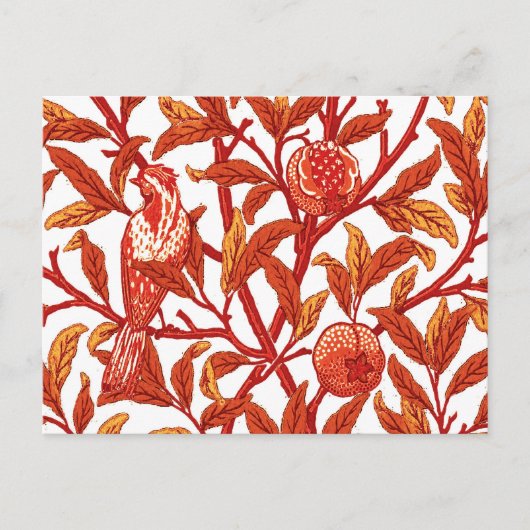 Art Nouveau Bird and Pomegranate, Mandarijns Oranj Briefkaart (Voorkant)
