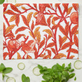 Art Nouveau Bird and Pomegranate, Mandarijns Oranj Theedoek (Gevouwen)