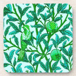 Art Nouveau Bird and Pomegranate, Turquoise & Aqua Bier Onderzetter