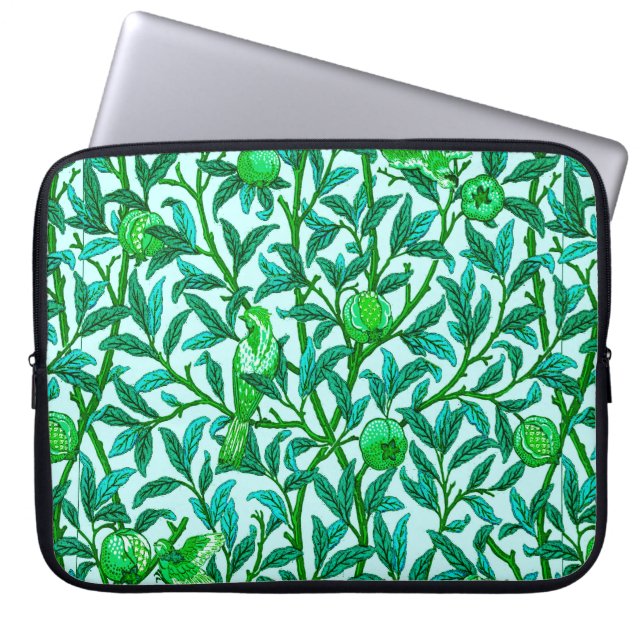 Art Nouveau Bird and Pomegranate, Turquoise & Aqua Laptop Sleeve (Voorkant)