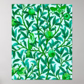 Art Nouveau Bird and Pomegranate, Turquoise & Aqua Poster (Voorkant)